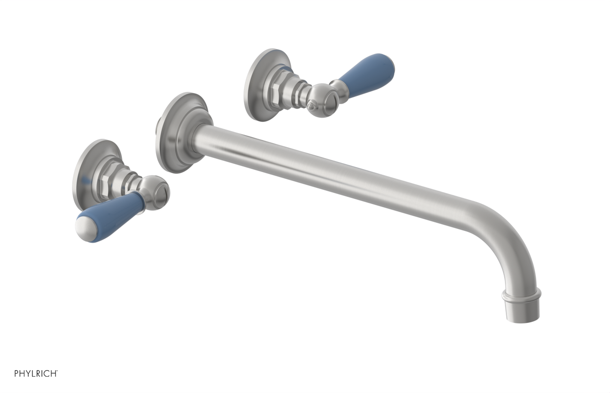 JAMESTOWN Wall Lavatory Set - 12" Spout - Lever Handle with "Light Blue" Accents 165-12-12