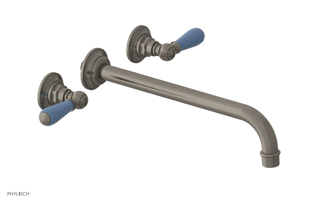 JAMESTOWN Wall Lavatory Set - 12" Spout - Lever Handle with "Light Blue" Accents 165-12-12