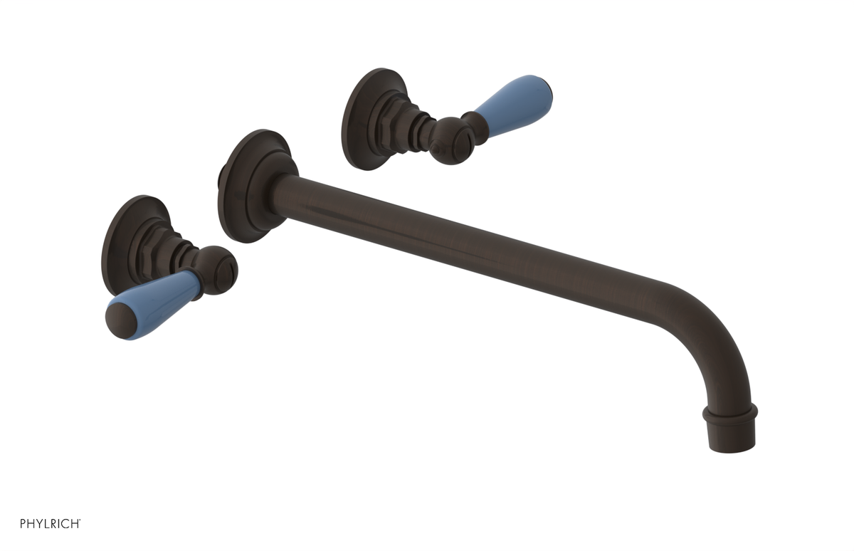 JAMESTOWN Wall Lavatory Set - 12" Spout - Lever Handle with "Light Blue" Accents 165-12-12