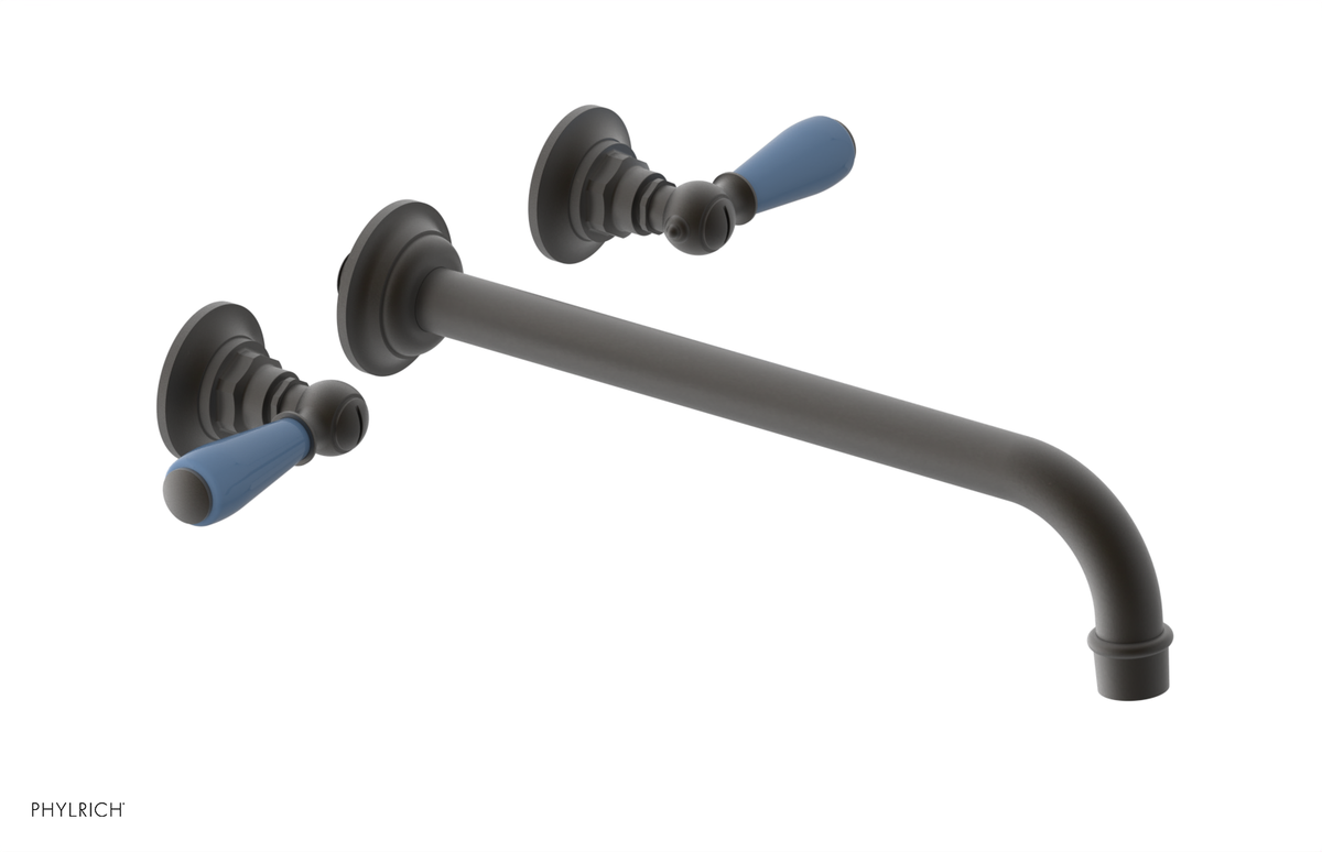 JAMESTOWN Wall Lavatory Set - 12" Spout - Lever Handle with "Light Blue" Accents 165-12-12