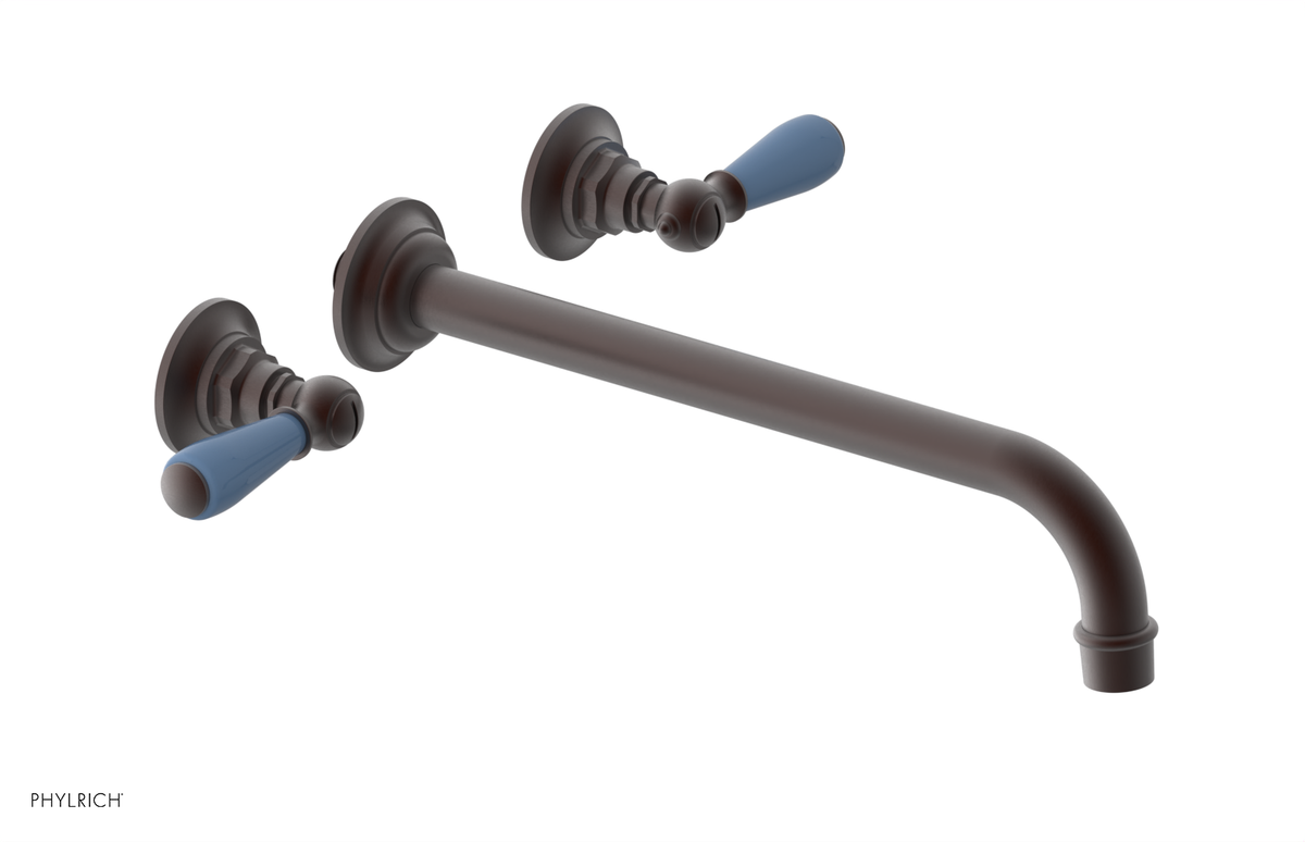 JAMESTOWN Wall Lavatory Set - 12" Spout - Lever Handle with "Light Blue" Accents 165-12-12