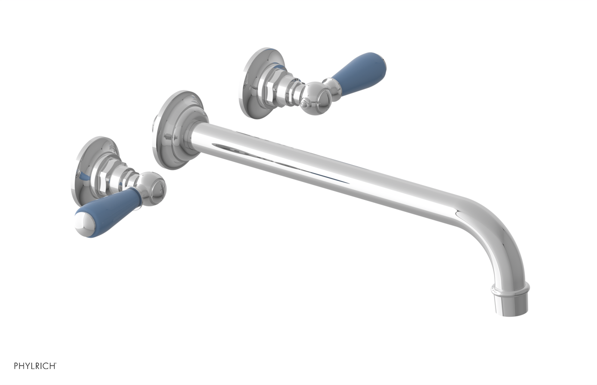 JAMESTOWN Wall Lavatory Set - 12" Spout - Lever Handle with "Light Blue" Accents 165-12-12
