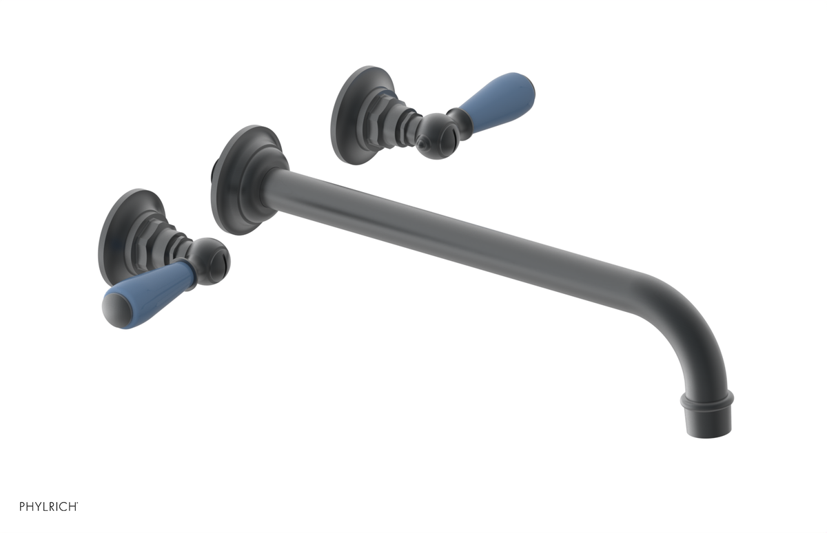 JAMESTOWN Wall Lavatory Set - 12" Spout - Lever Handle with "Light Blue" Accents 165-12-12