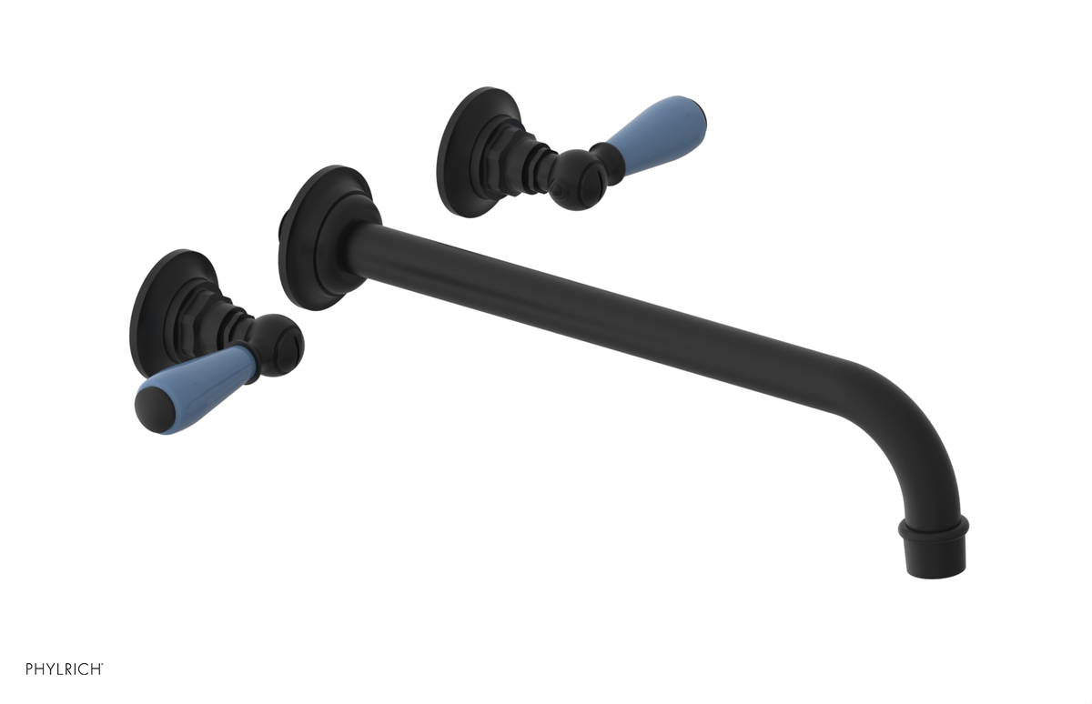 JAMESTOWN Wall Lavatory Set - 12" Spout - Lever Handle with "Light Blue" Accents 165-12-12