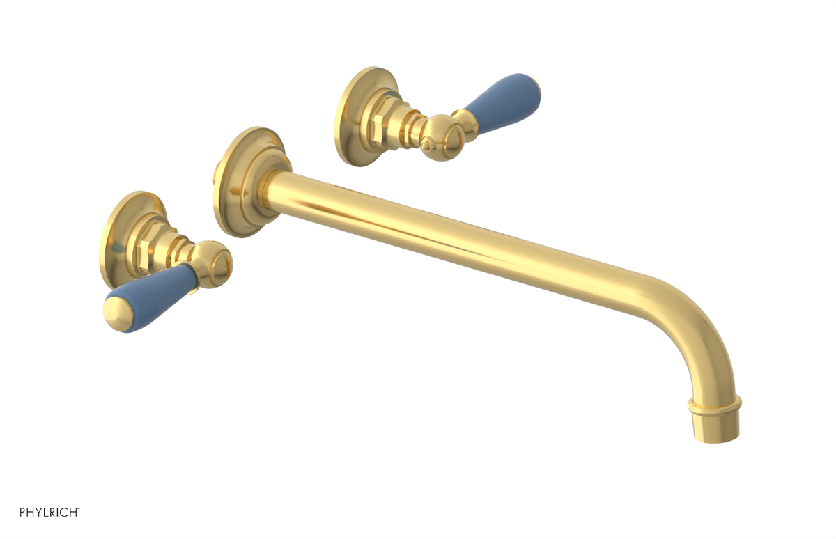 JAMESTOWN Wall Lavatory Set - 12" Spout - Lever Handle with "Light Blue" Accents 165-12-12