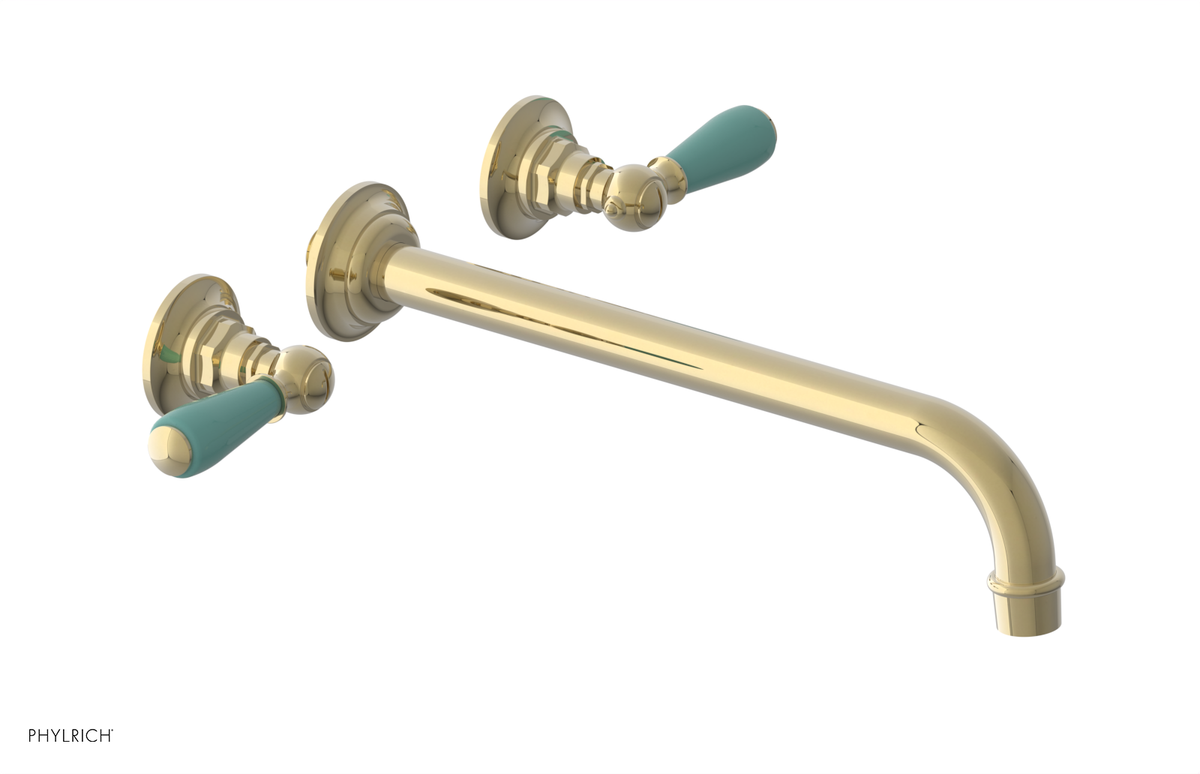 JAMESTOWN Wall Lavatory Set - 12" Spout - Lever Handle with "Turqoise" Accents 165-12-12