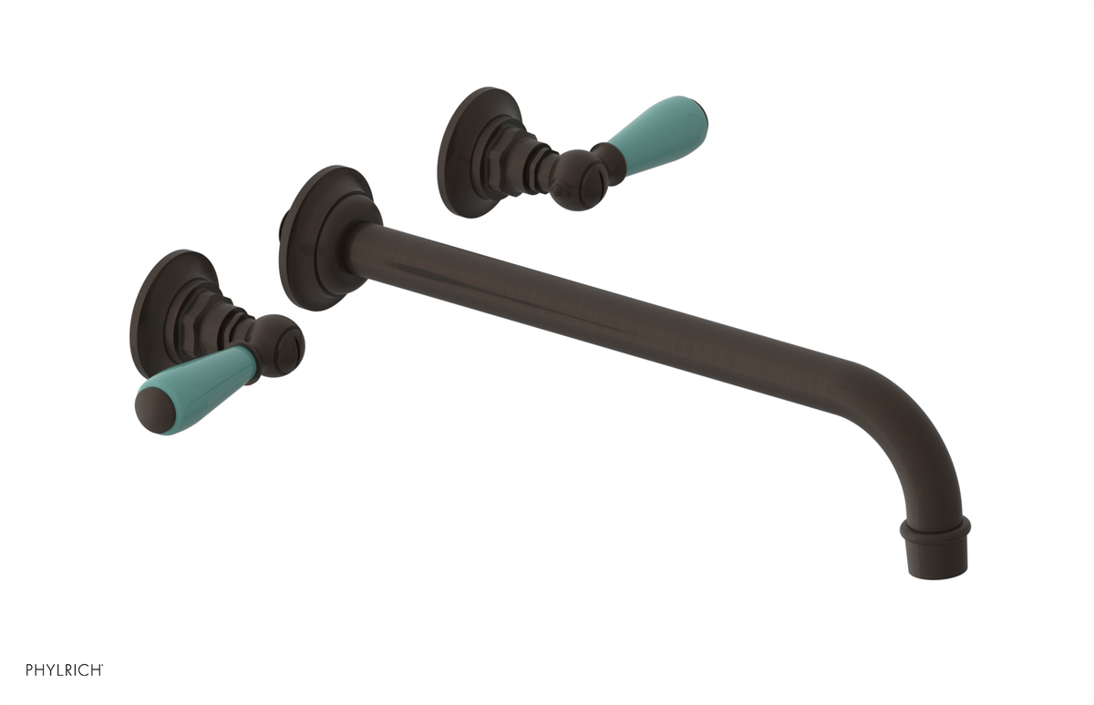 JAMESTOWN Wall Lavatory Set - 12" Spout - Lever Handle with "Turqoise" Accents 165-12-12