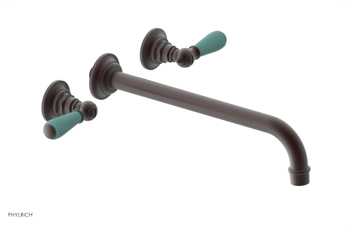 JAMESTOWN Wall Lavatory Set - 12" Spout - Lever Handle with "Turqoise" Accents 165-12-12