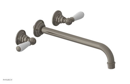 JAMESTOWN Wall Lavatory Set - 12" Spout - Lever Handle with "White" Accents 165-12-12