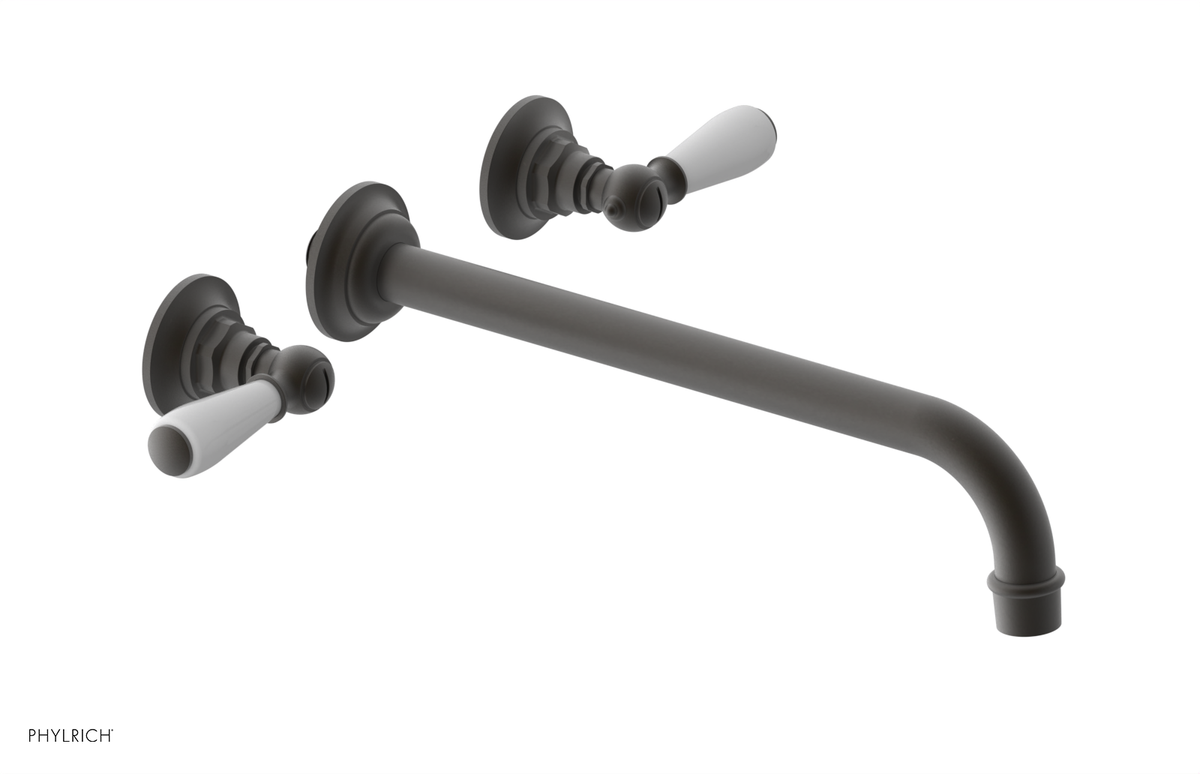 JAMESTOWN Wall Lavatory Set - 12" Spout - Lever Handle with "White" Accents 165-12-12