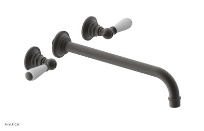 JAMESTOWN Wall Lavatory Set - 12" Spout - Lever Handle with "White" Accents 165-12-12