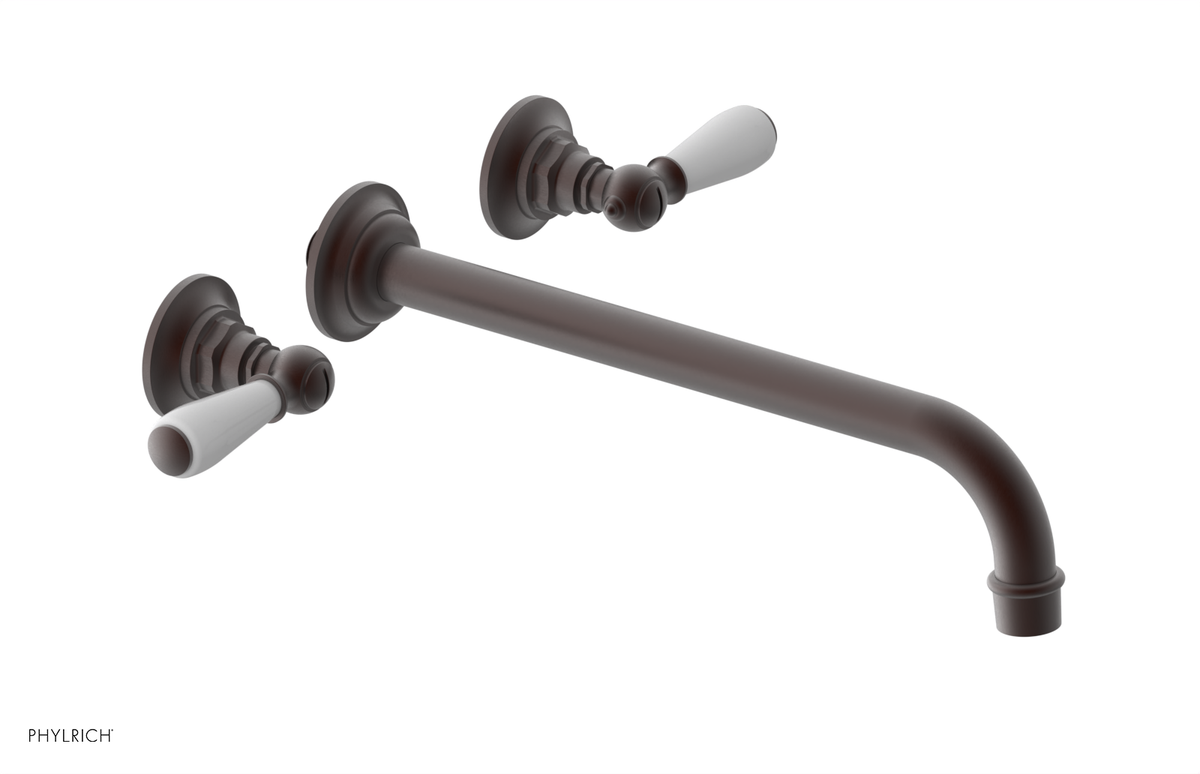 JAMESTOWN Wall Lavatory Set - 12" Spout - Lever Handle with "White" Accents 165-12-12