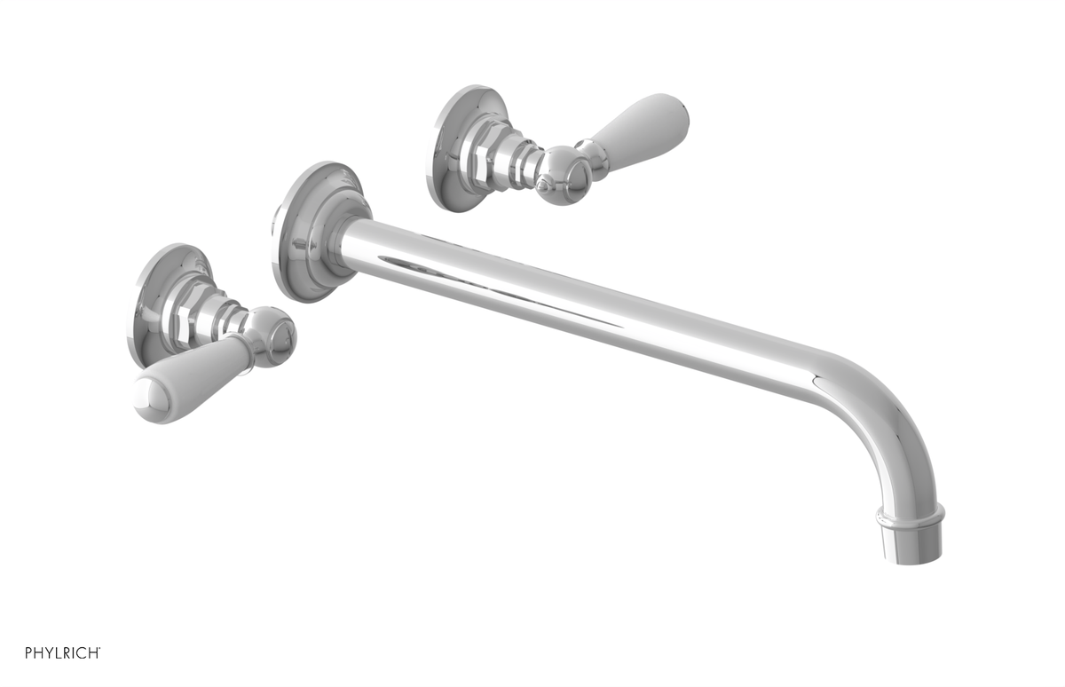 JAMESTOWN Wall Lavatory Set - 12" Spout - Lever Handle with "White" Accents 165-12-12
