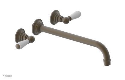 JAMESTOWN Wall Lavatory Set - 12" Spout - Lever Handle with "White" Accents 165-12-12