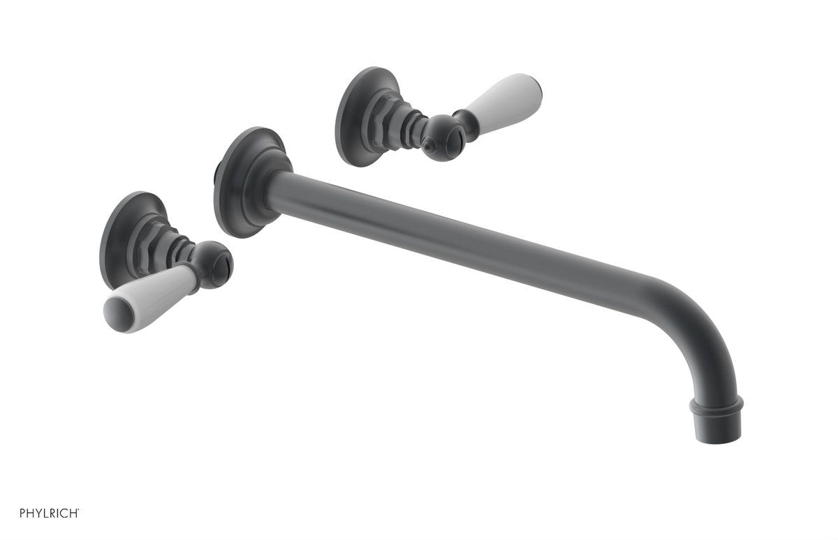JAMESTOWN Wall Lavatory Set - 12" Spout - Lever Handle with "White" Accents 165-12-12