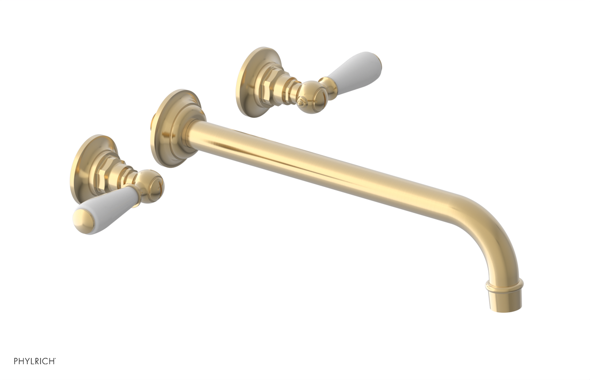 JAMESTOWN Wall Lavatory Set - 12" Spout - Lever Handle with "White" Accents 165-12-12