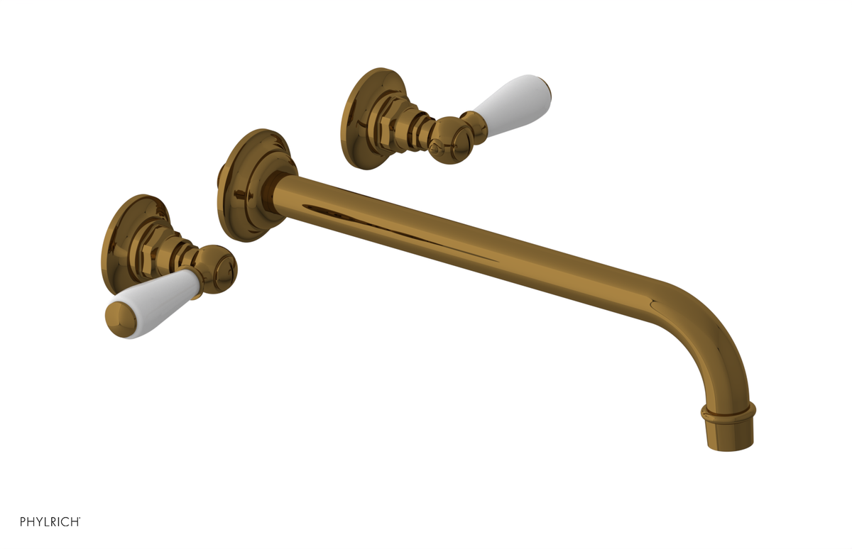 JAMESTOWN Wall Lavatory Set - 12" Spout - Lever Handle with "White" Accents 165-12-12