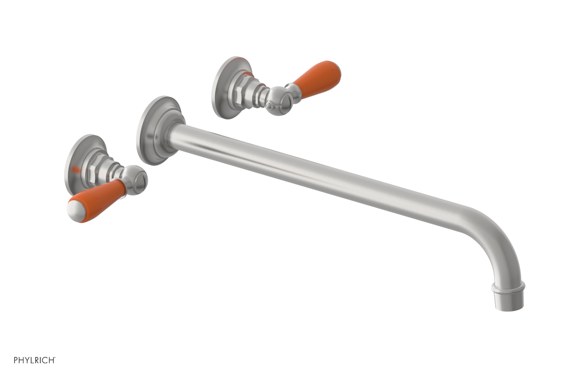 JAMESTOWN Wall Lavatory Set - 14" Spout - Lever Handle with "Orange" Accents 165-12-14