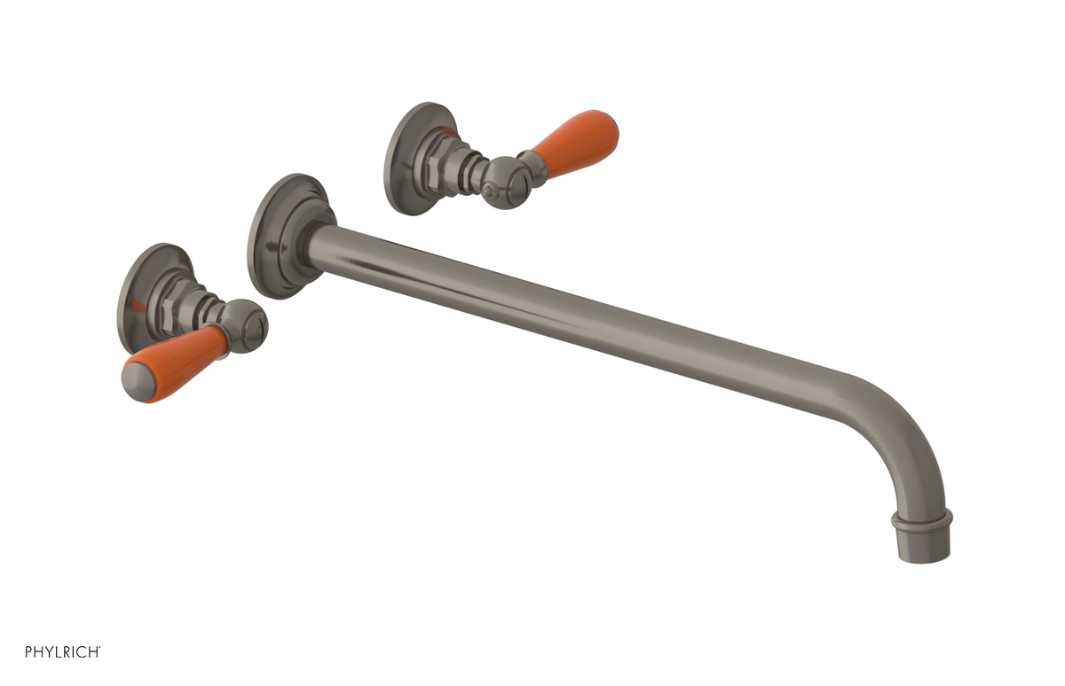 JAMESTOWN Wall Lavatory Set - 14" Spout - Lever Handle with "Orange" Accents 165-12-14