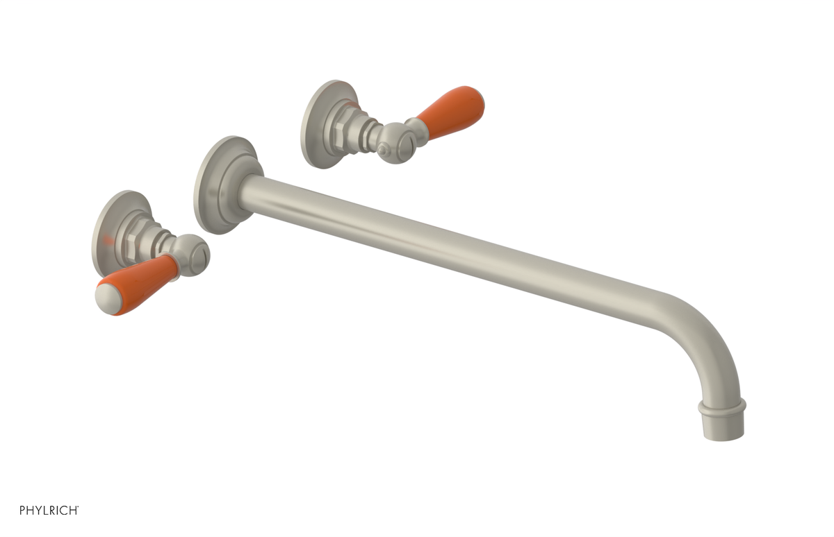 JAMESTOWN Wall Lavatory Set - 14" Spout - Lever Handle with "Orange" Accents 165-12-14