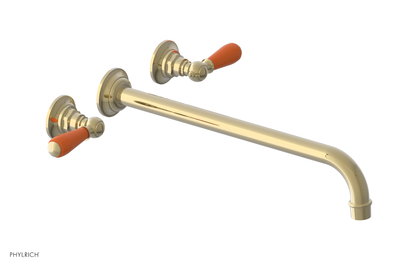 JAMESTOWN Wall Lavatory Set - 14" Spout - Lever Handle with "Orange" Accents 165-12-14