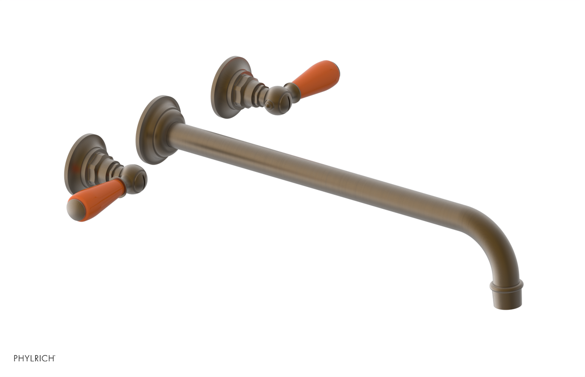 JAMESTOWN Wall Lavatory Set - 14" Spout - Lever Handle with "Orange" Accents 165-12-14