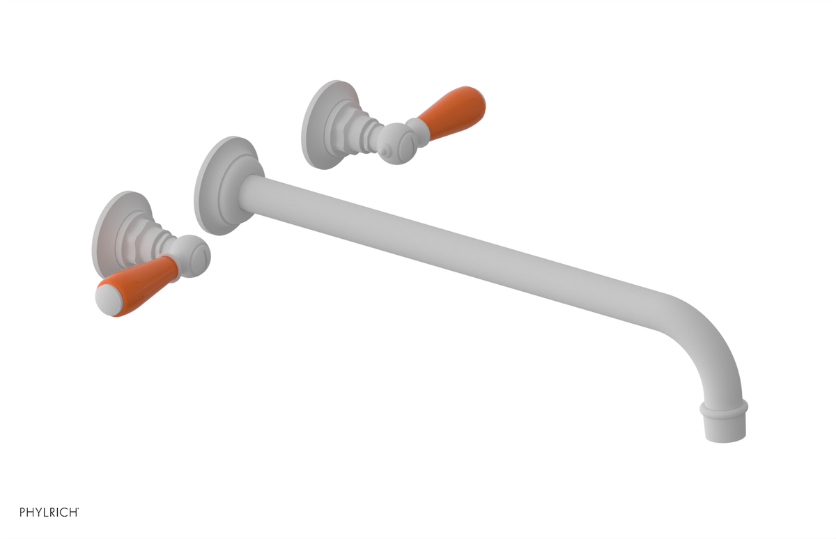 JAMESTOWN Wall Lavatory Set - 14" Spout - Lever Handle with "Orange" Accents 165-12-14