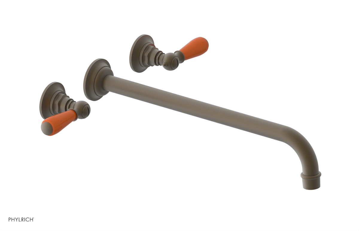 JAMESTOWN Wall Lavatory Set - 14" Spout - Lever Handle with "Orange" Accents 165-12-14