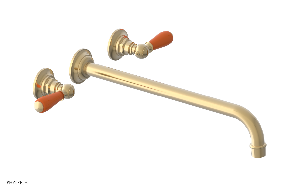 JAMESTOWN Wall Lavatory Set - 14" Spout - Lever Handle with "Orange" Accents 165-12-14
