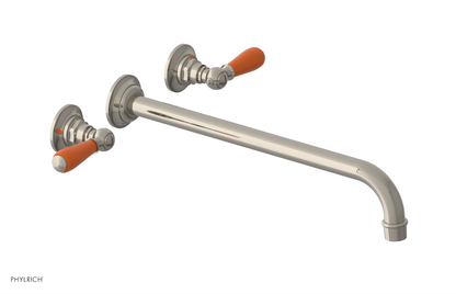 JAMESTOWN Wall Lavatory Set - 14" Spout - Lever Handle with "Orange" Accents 165-12-14