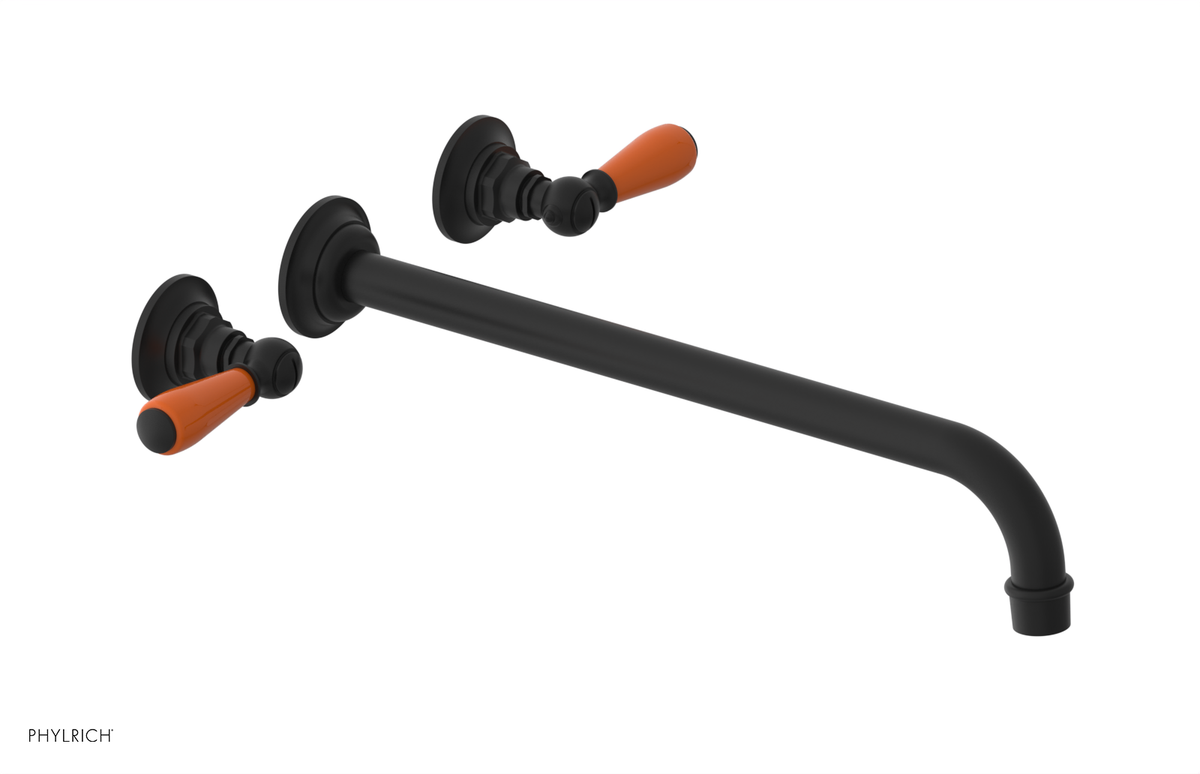 JAMESTOWN Wall Lavatory Set - 14" Spout - Lever Handle with "Orange" Accents 165-12-14