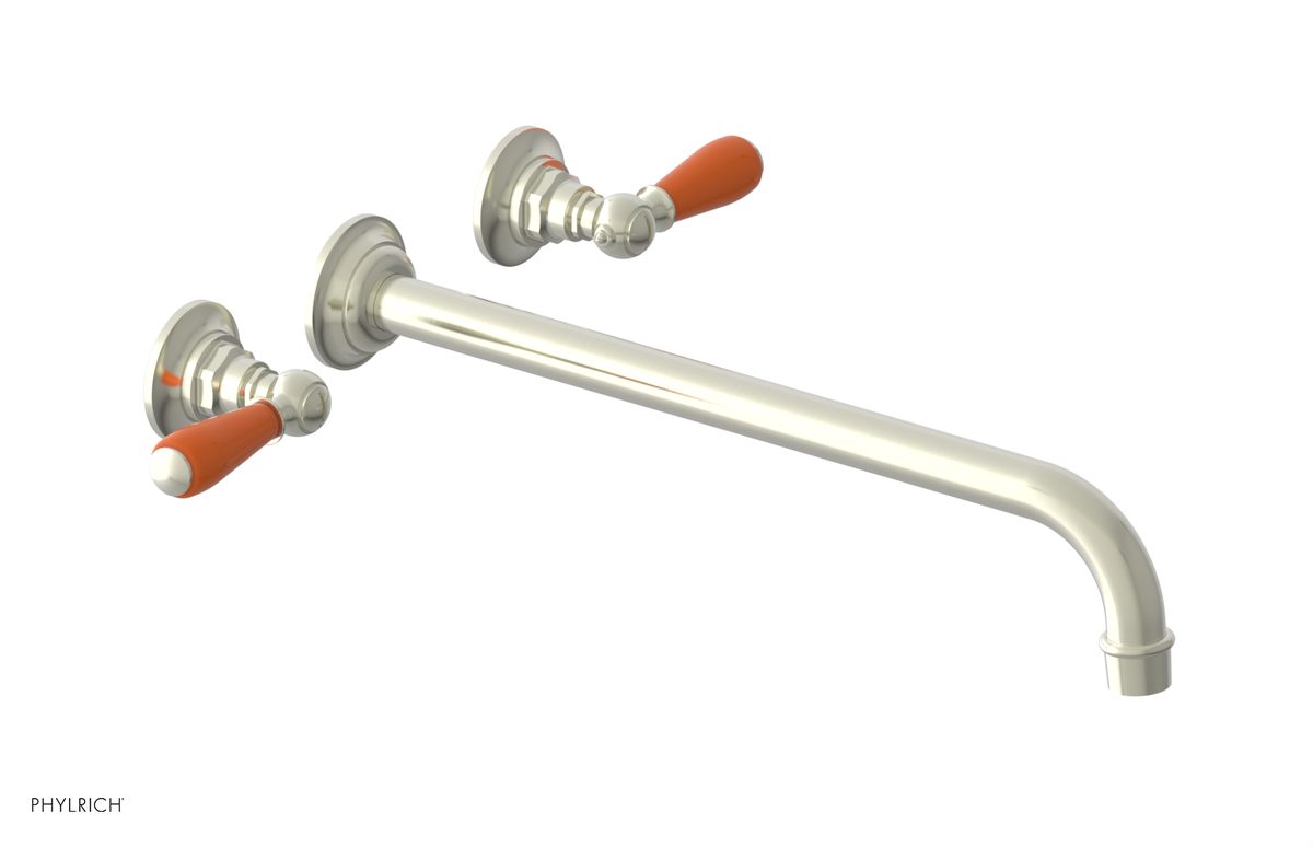 JAMESTOWN Wall Lavatory Set - 14" Spout - Lever Handle with "Orange" Accents 165-12-14