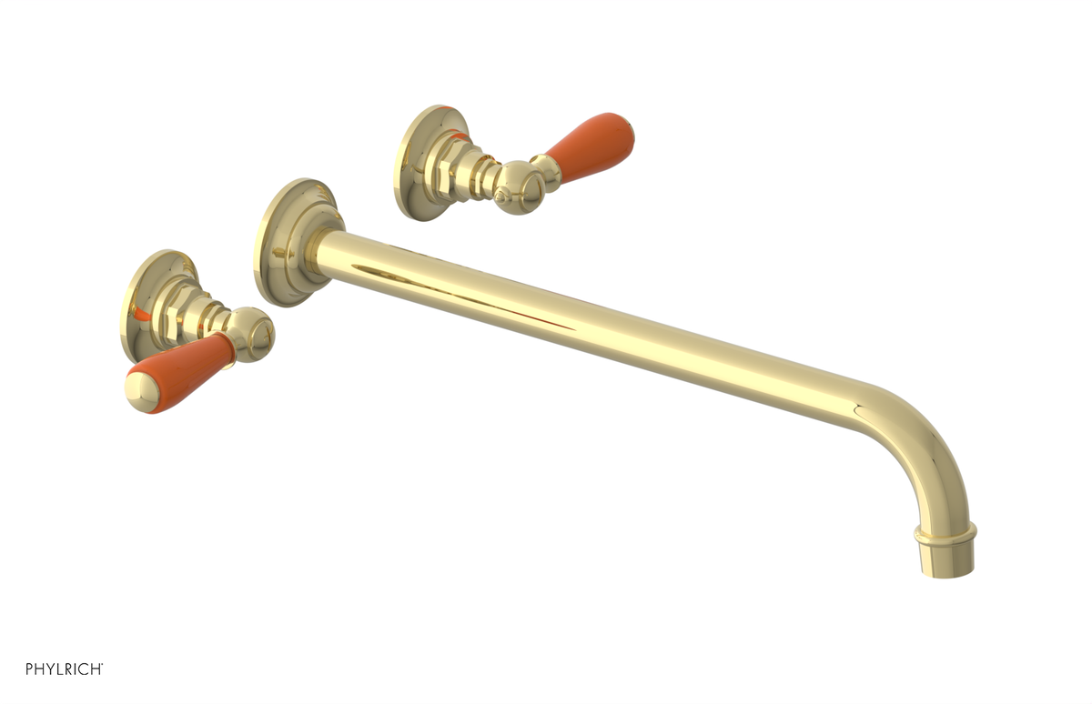 JAMESTOWN Wall Lavatory Set - 14" Spout - Lever Handle with "Orange" Accents 165-12-14