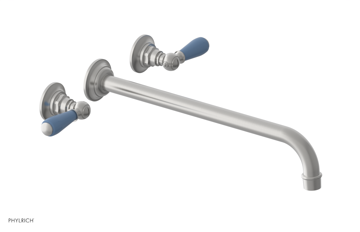 JAMESTOWN Wall Lavatory Set - 14" Spout - Lever Handle with "Light Blue" Accents 165-12-14