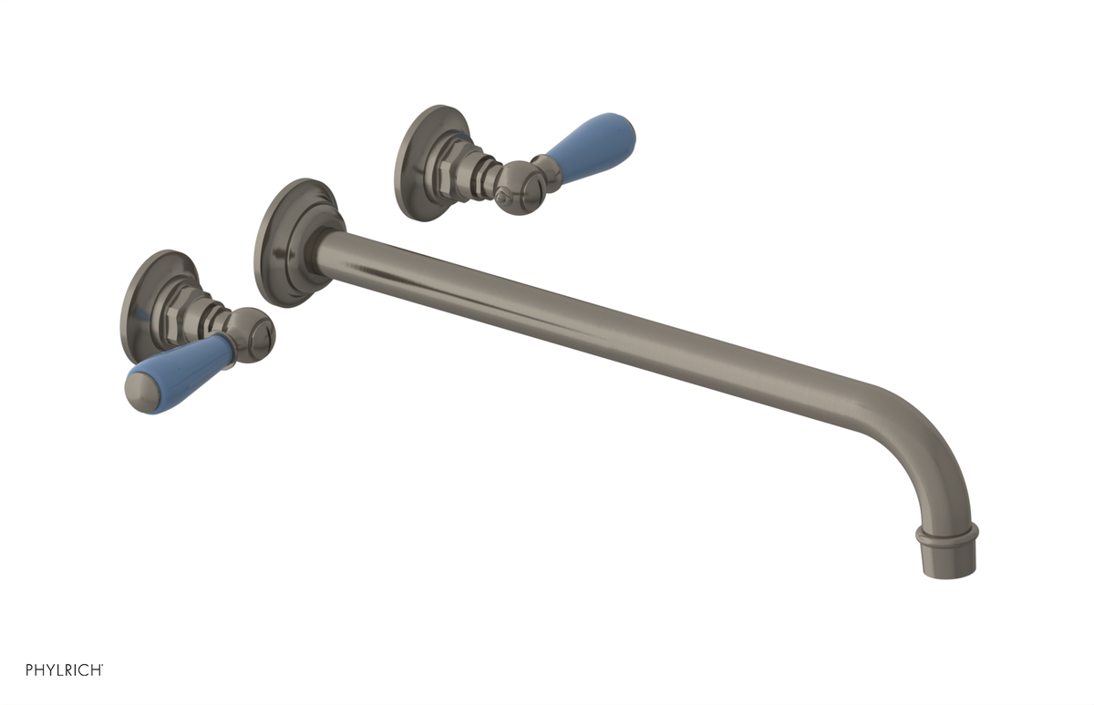 JAMESTOWN Wall Lavatory Set - 14" Spout - Lever Handle with "Light Blue" Accents 165-12-14
