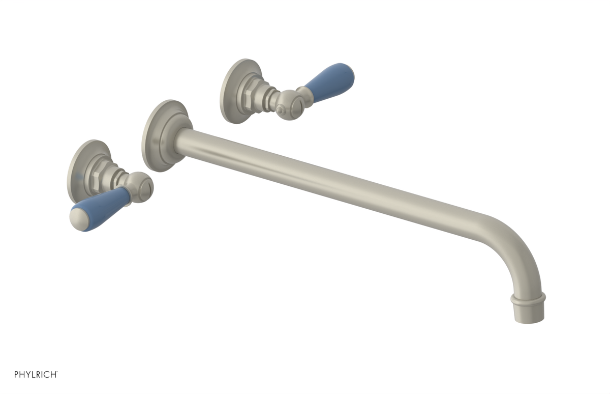 JAMESTOWN Wall Lavatory Set - 14" Spout - Lever Handle with "Light Blue" Accents 165-12-14