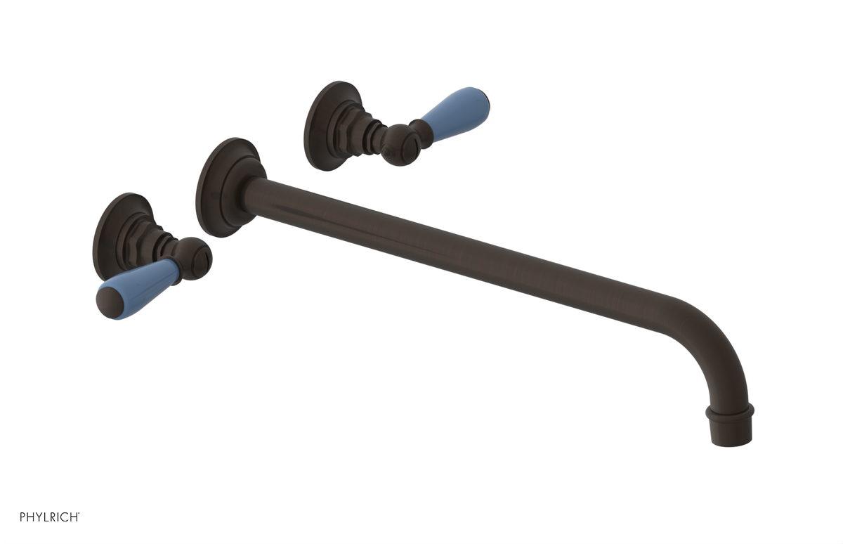 JAMESTOWN Wall Lavatory Set - 14" Spout - Lever Handle with "Light Blue" Accents 165-12-14