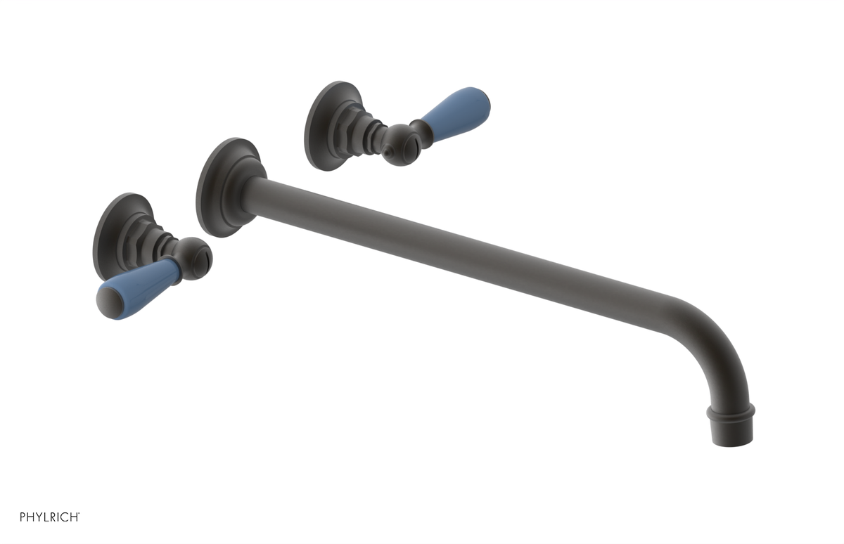 JAMESTOWN Wall Lavatory Set - 14" Spout - Lever Handle with "Light Blue" Accents 165-12-14