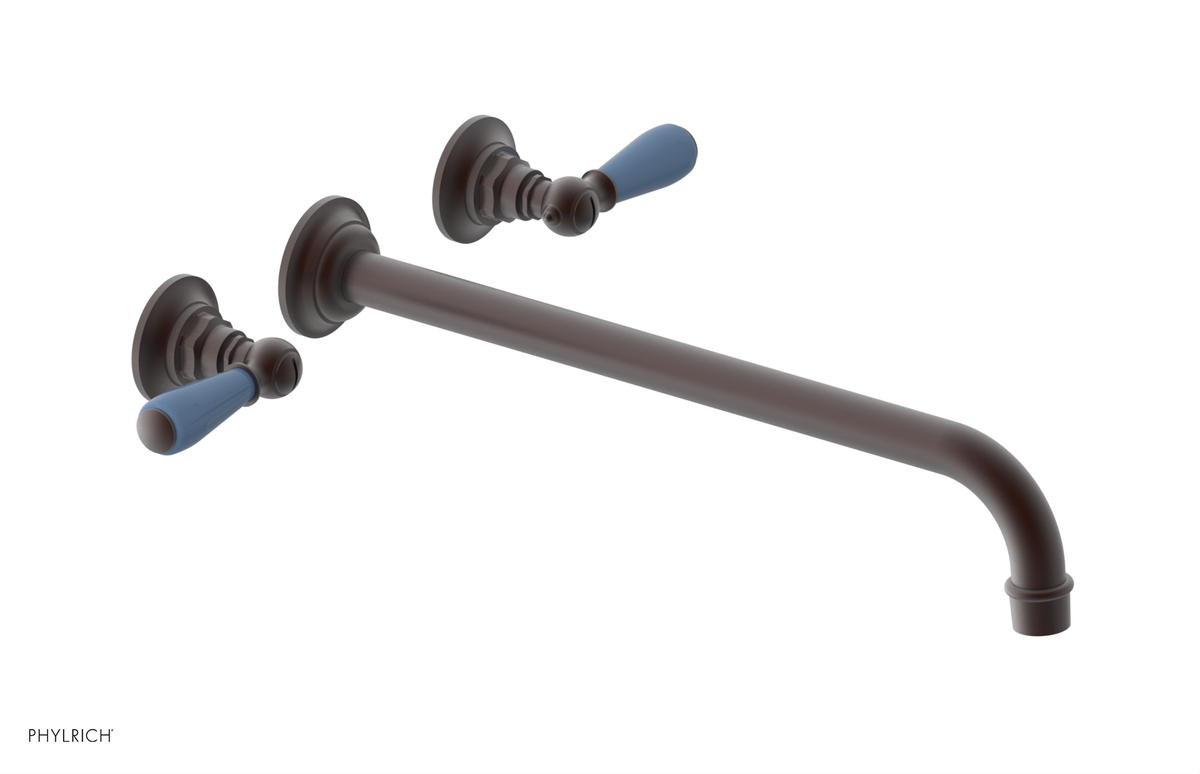 JAMESTOWN Wall Lavatory Set - 14" Spout - Lever Handle with "Light Blue" Accents 165-12-14