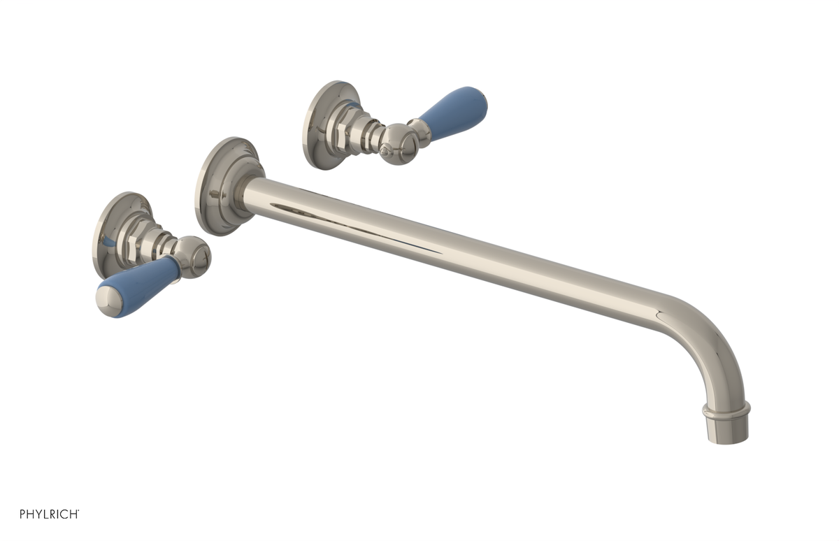 JAMESTOWN Wall Lavatory Set - 14" Spout - Lever Handle with "Light Blue" Accents 165-12-14