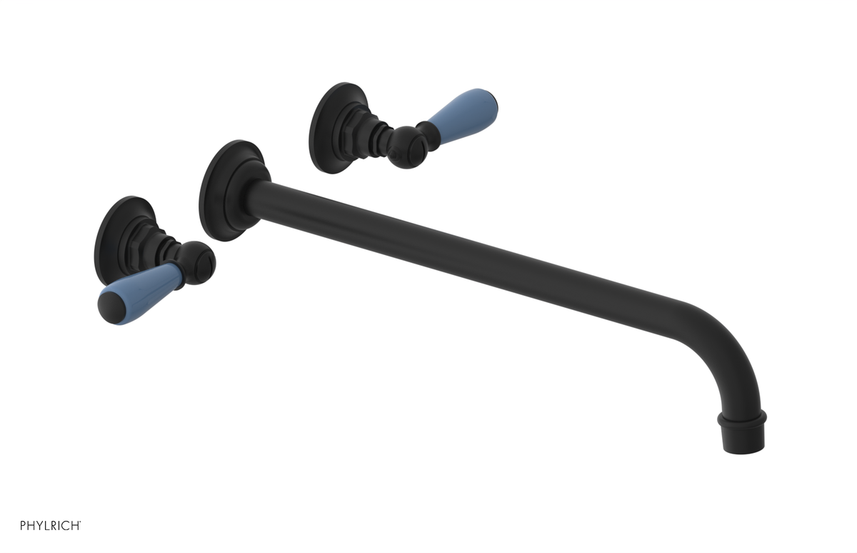 JAMESTOWN Wall Lavatory Set - 14" Spout - Lever Handle with "Light Blue" Accents 165-12-14