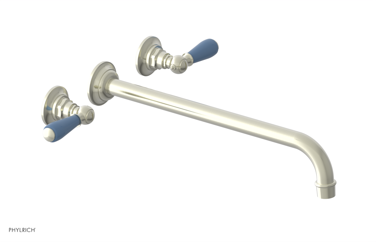 JAMESTOWN Wall Lavatory Set - 14" Spout - Lever Handle with "Light Blue" Accents 165-12-14