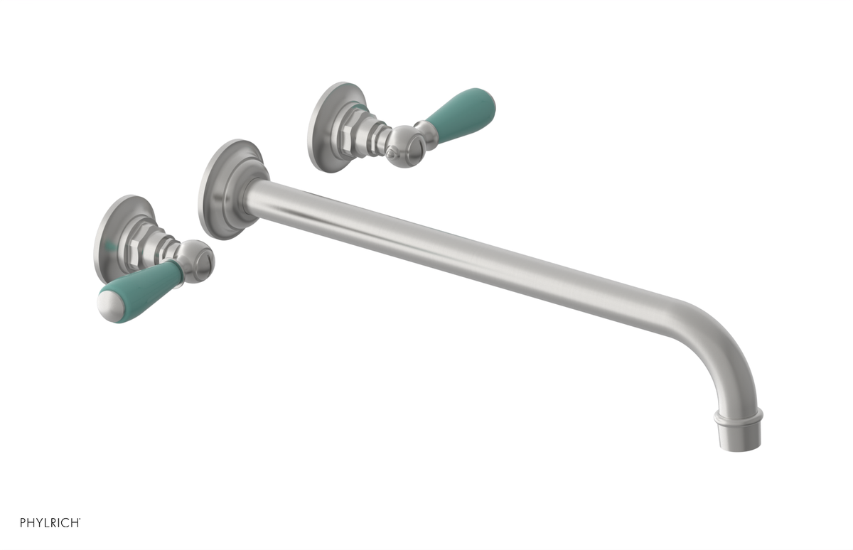 JAMESTOWN Wall Lavatory Set - 14" Spout - Lever Handle with "Turqoise" Accents 165-12-14