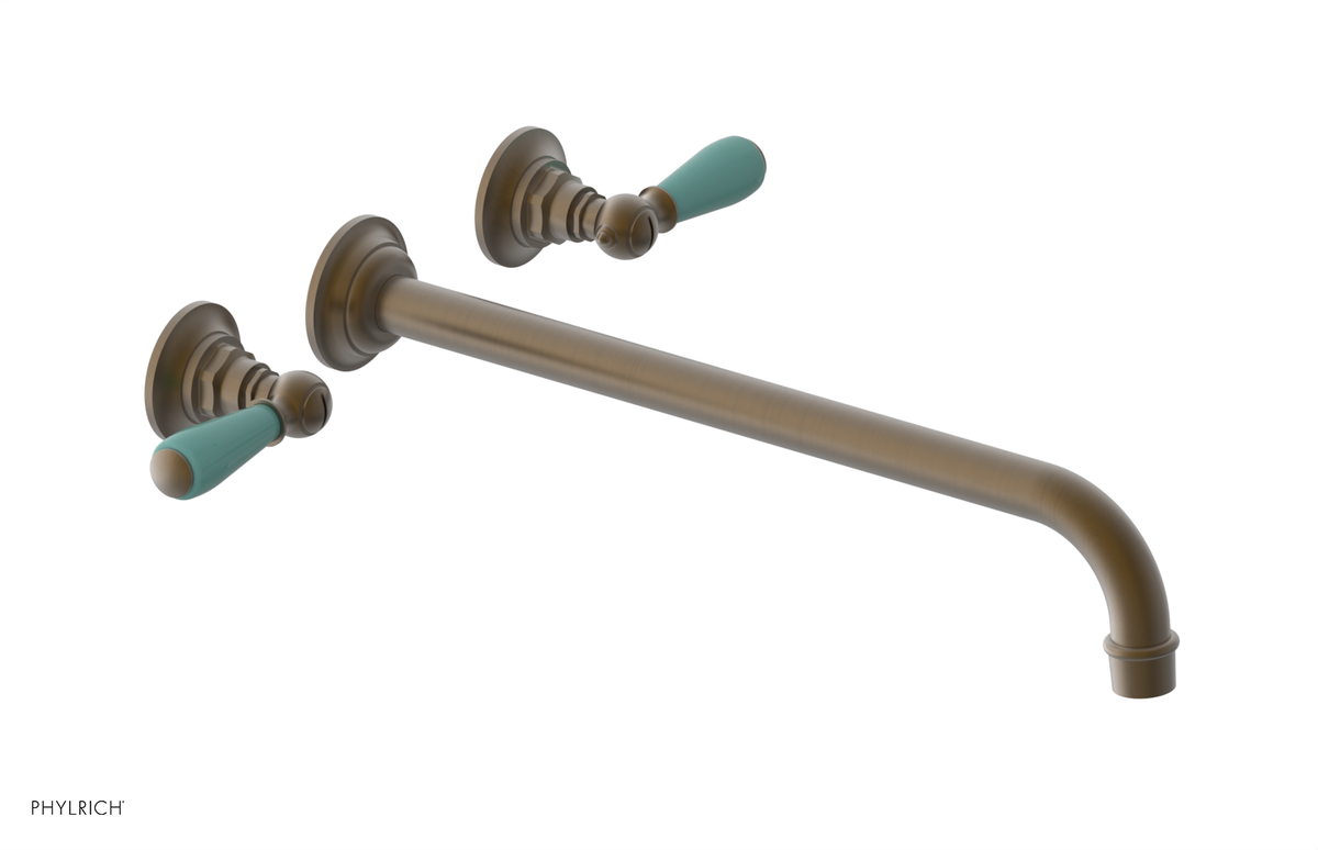 JAMESTOWN Wall Lavatory Set - 14" Spout - Lever Handle with "Turqoise" Accents 165-12-14