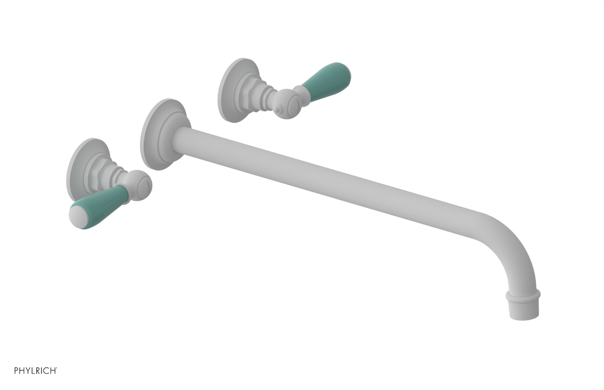 JAMESTOWN Wall Lavatory Set - 14" Spout - Lever Handle with "Turqoise" Accents 165-12-14
