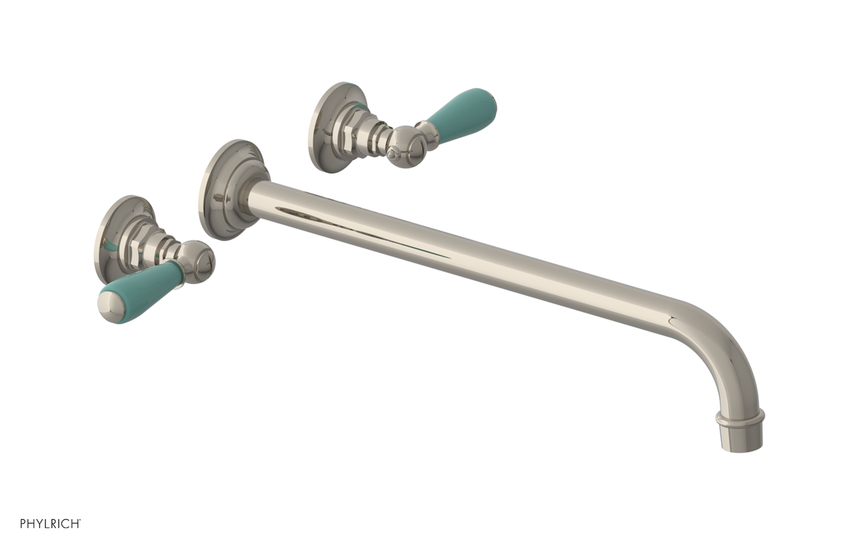 JAMESTOWN Wall Lavatory Set - 14" Spout - Lever Handle with "Turqoise" Accents 165-12-14
