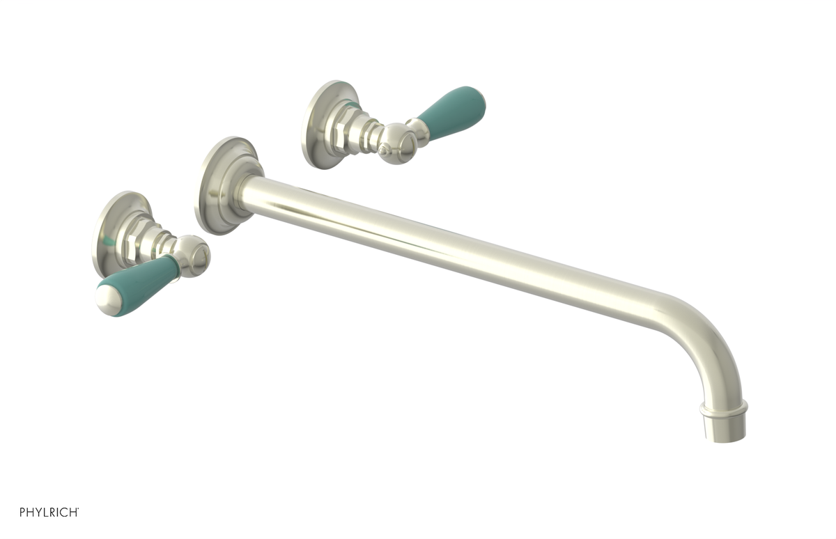 JAMESTOWN Wall Lavatory Set - 14" Spout - Lever Handle with "Turqoise" Accents 165-12-14