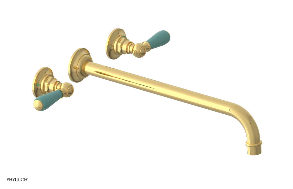 JAMESTOWN Wall Lavatory Set - 14" Spout - Lever Handle with "Turqoise" Accents 165-12-14