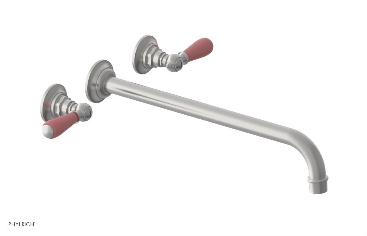 JAMESTOWN Wall Lavatory Set - 14" Spout - Lever Handle with "Pink" Accents 165-12-14