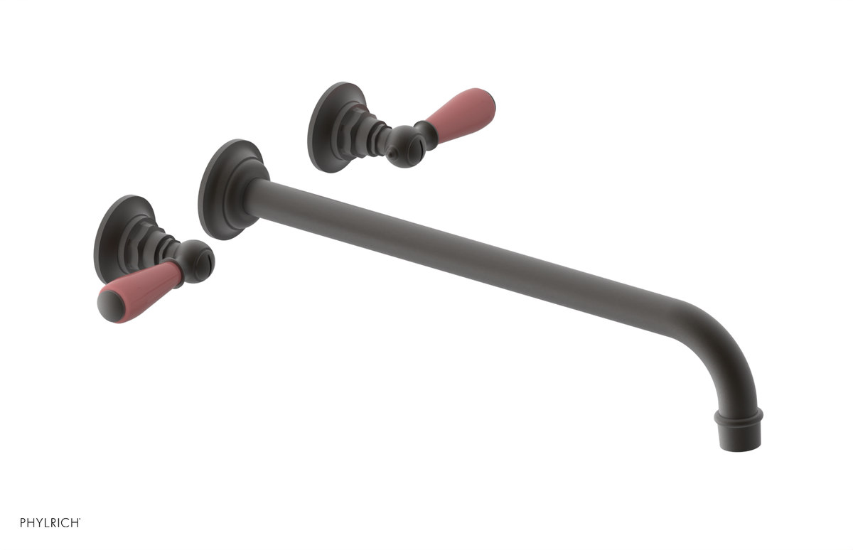 JAMESTOWN Wall Lavatory Set - 14" Spout - Lever Handle with "Pink" Accents 165-12-14